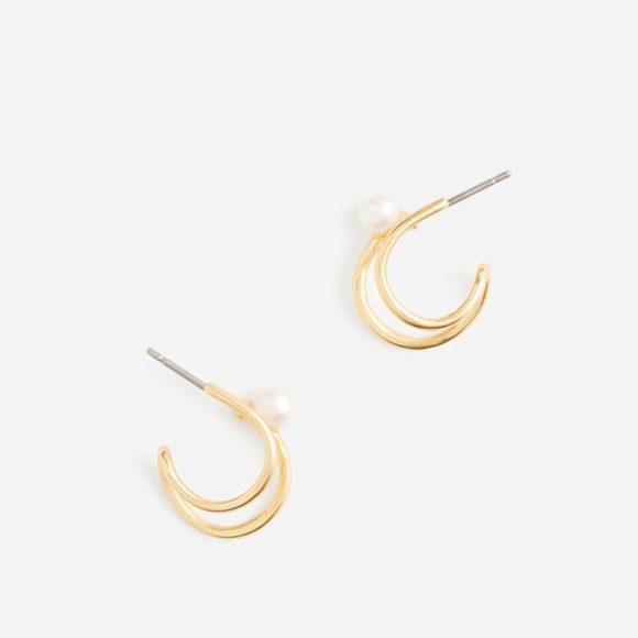 New MADEWELL Freshwater Pearl Double Huggie Hoop Earrings $36 NT445 - Picture 1 of 3